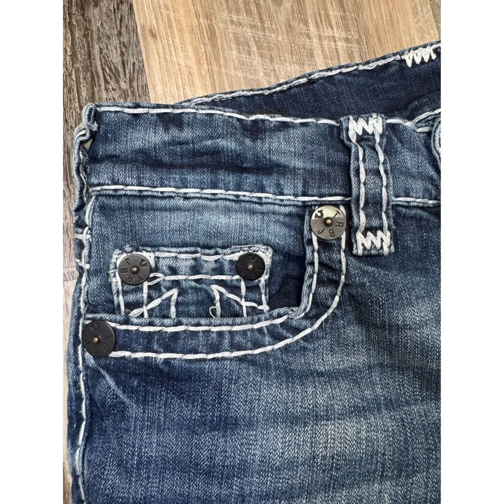 True Religion Jeans Ricky Mens 28x32 Medium Wash Relaxed Straight White T Stitch
